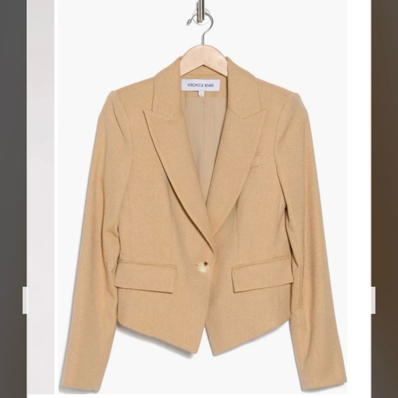 Veronica Beard Hosanna Herringbone Cutaway Dickey Jacket Dark Camel/Light Carmel - Picture 3 of 12